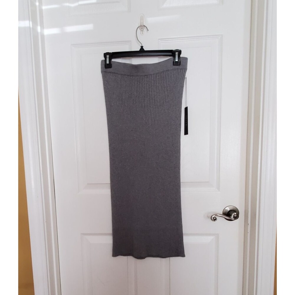 Tahari Gray Ribbed Knit Calf Length Pencil Skirt Women's MEDIUM NWT